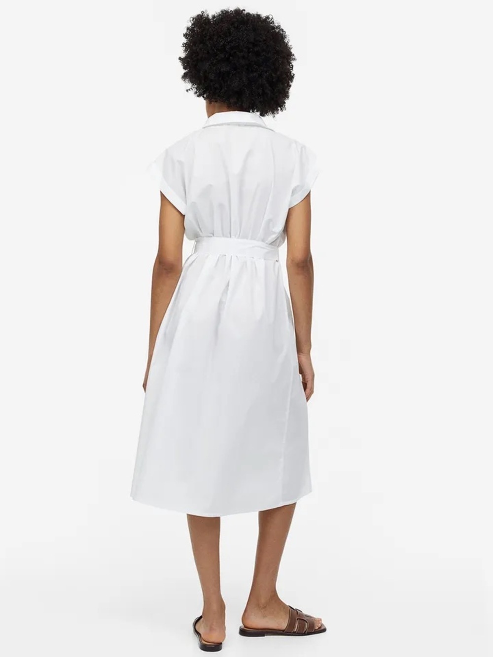 H&M White Cotton Shirt Dress Belted Midi Minimal Buttons Capsule Wardrobe Size L - Picture 3 of 7
